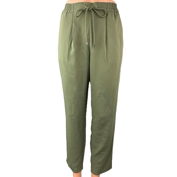 NEW Zara Womens Green Drawstring Pleated High Rise Cropped Trouser Pants Size XS - Picture 1 of 5